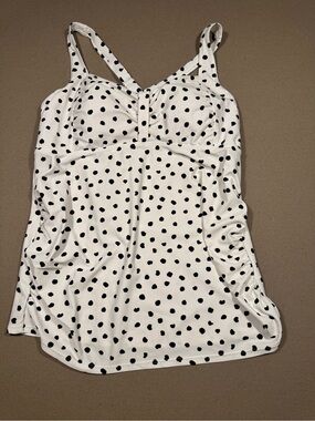 Classic Polka Dot Tankini Top - White & Black maternity bump large swimsuit top